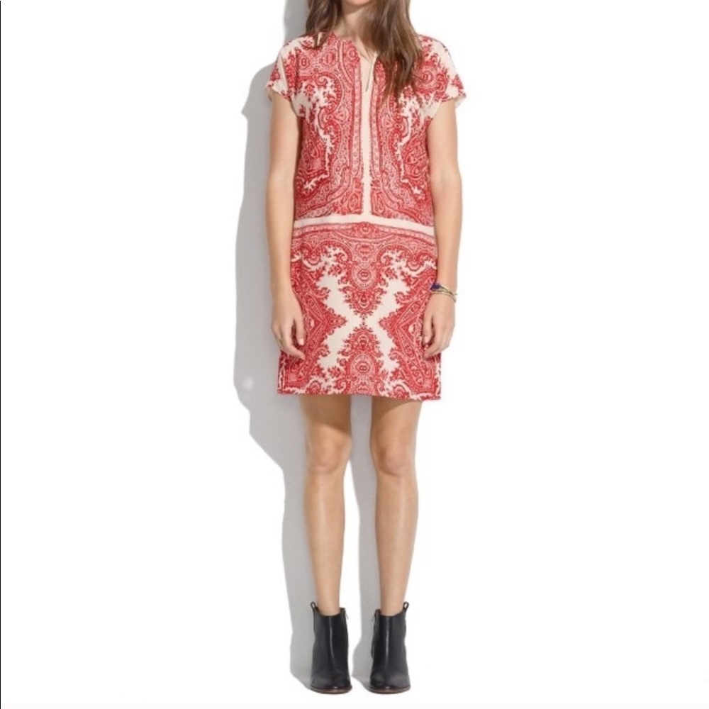 Madewell Red Paisley Patterned Silk Shift Dress